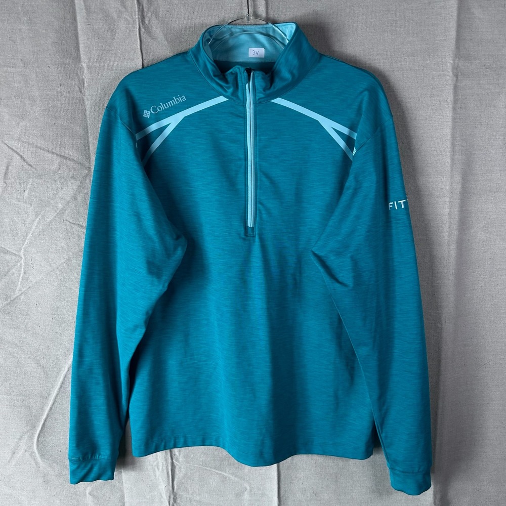 Columbia Golf Mens Medium Teal Heathered Quarter Zip Pullover Omni-Wick Jacket